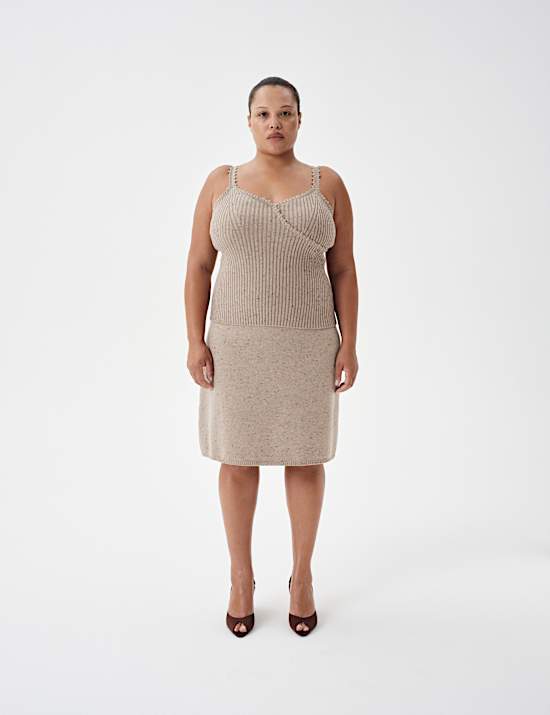 Lambswool Blend Neppy Knitted Ribbed Cami Top