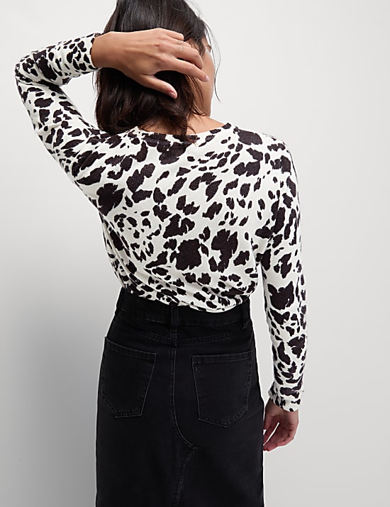 Pull ultra-doux à encolure ronde et imprimé animal