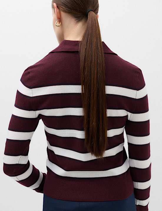 Collared Striped Slim Jumper with Wool