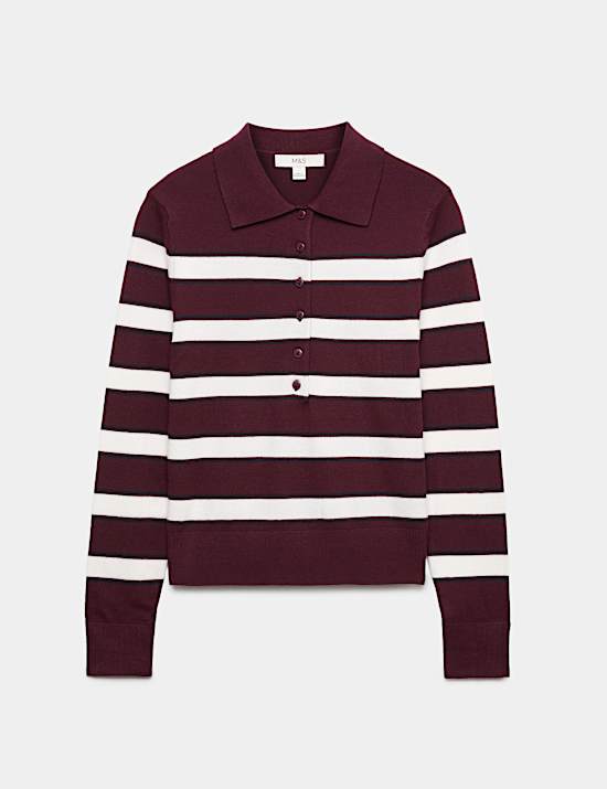 Collared Striped Slim Jumper with Wool
