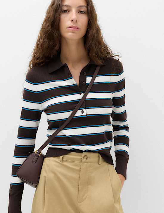 Collared Striped Slim Jumper with Wool