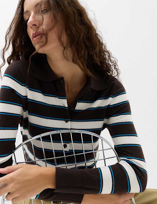 Collared Striped Slim Jumper with Wool