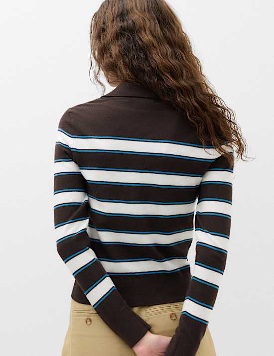 Collared Striped Slim Jumper with Wool