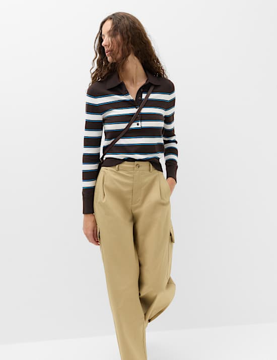 Collared Striped Slim Jumper with Wool