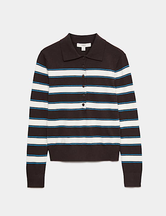 Collared Striped Slim Jumper with Wool