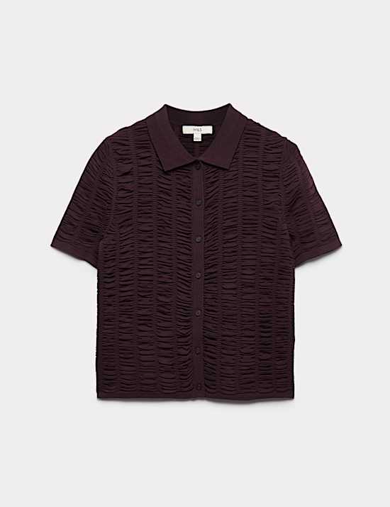 Textured Collared Fitted Cardigan