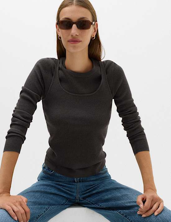 Double layer Knitted Top with Wool