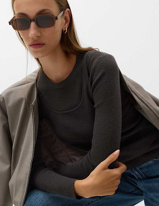 Double layer Knitted Top with Wool