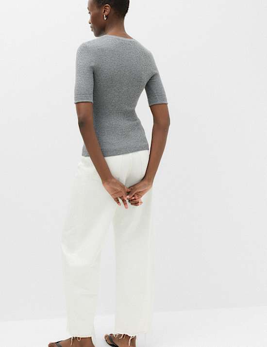 2 Pack Ribbed Knitted Tops with Wool