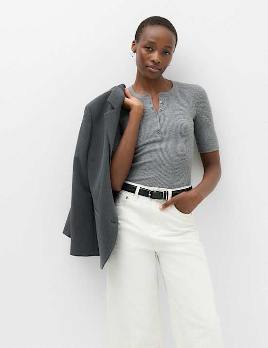 2 Pack Ribbed Knitted Tops with Wool