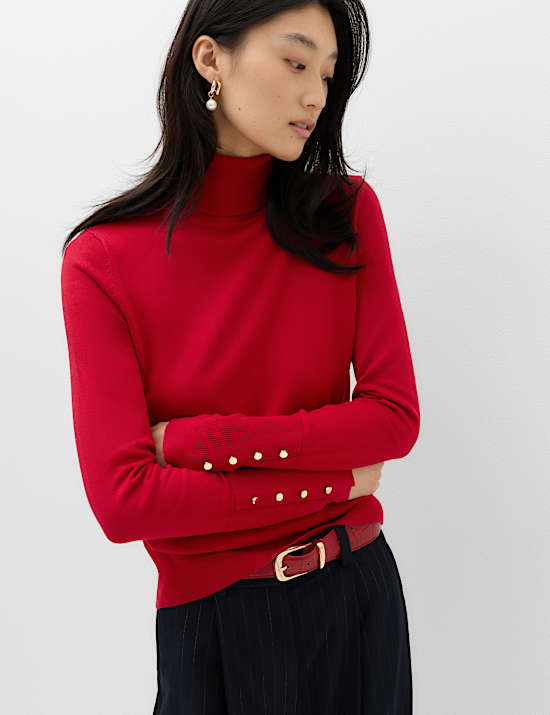 Rayon Rich Roll Neck Fitted Jumper