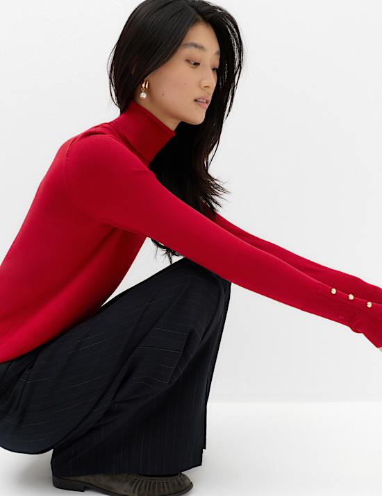 Rayon Rich Roll Neck Fitted Jumper