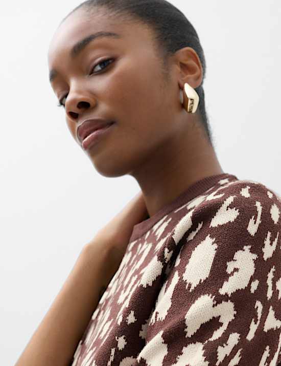 Animal Print Crew Neck Relaxed Jumper with Wool
