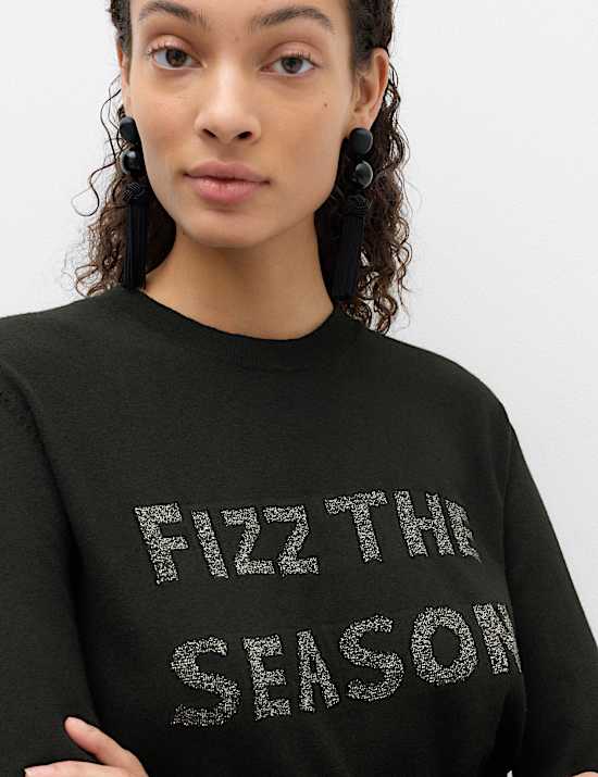 Slogan Crew Neck Jumper with Wool