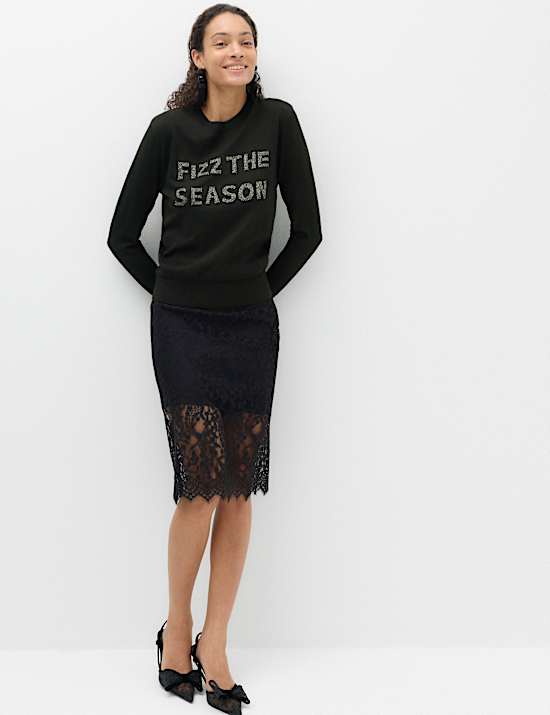 Slogan Crew Neck Jumper with Wool
