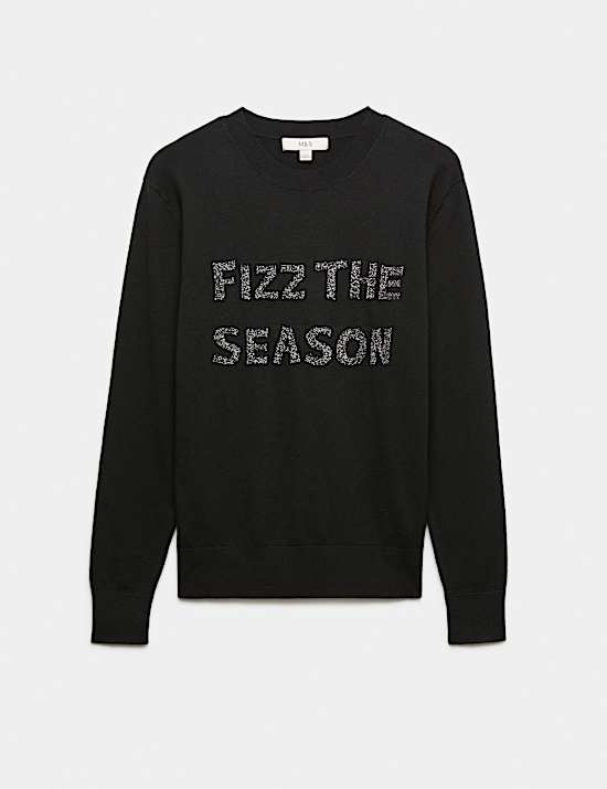 Slogan Crew Neck Jumper with Wool