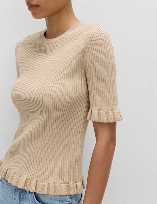 Ribbed Frill Detail Knitted Top