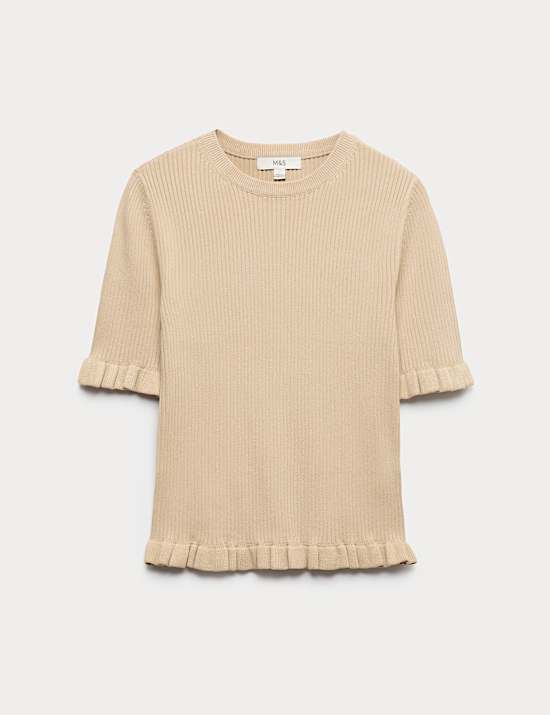 Ribbed Frill Detail Knitted Top
