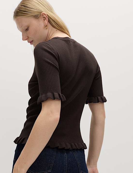 Ribbed Frill Detail Knitted Top