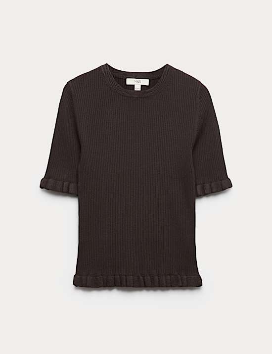 Ribbed Frill Detail Knitted Top