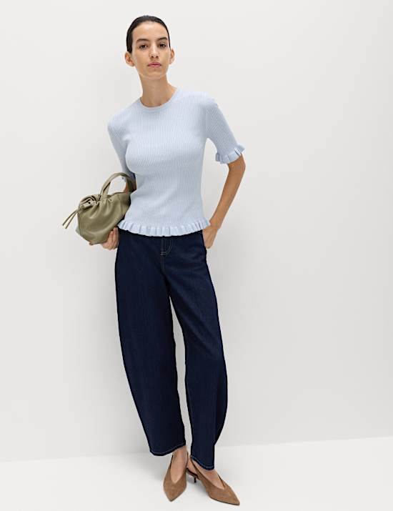 Ribbed Frill Detail Knitted Top