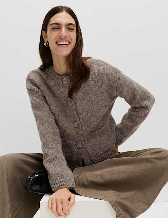 Crew Neck Pocket Detail Cardigan