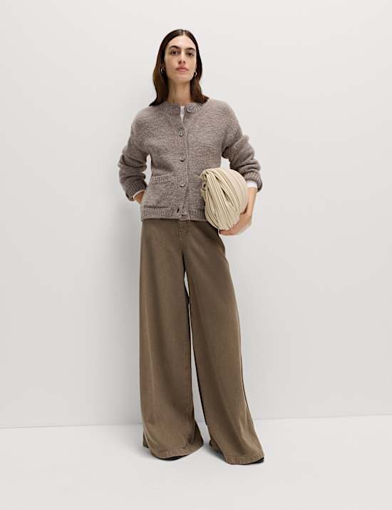 Crew Neck Pocket Detail Cardigan