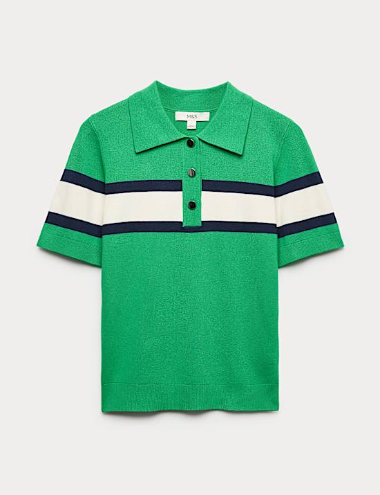 Striped Collared Slim Fit Knitted Top