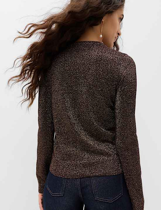 Rayon Rich Sparkly Star Crew Neck Fitted Jumper