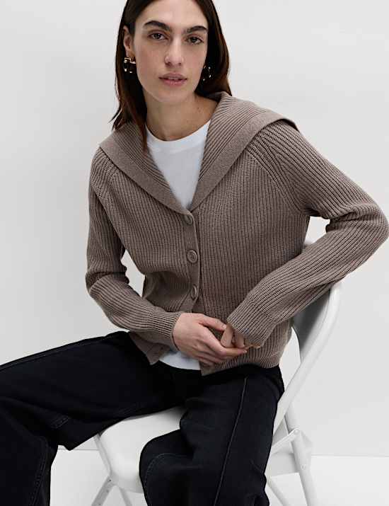 Collared V-Neck Button Through Cardigan