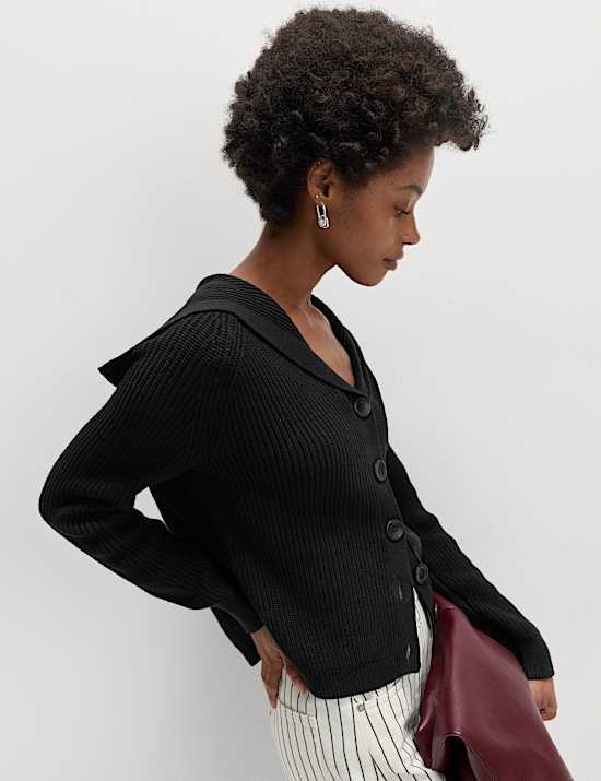 Collared V-Neck Button Through Cardigan