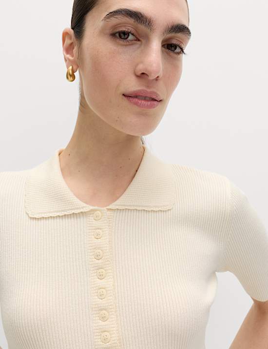 Ribbed Frill Detail Collared Cardigan