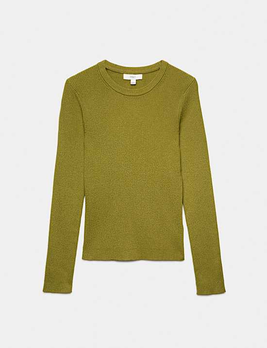 Ribbed Crew Neck Fitted Jumper