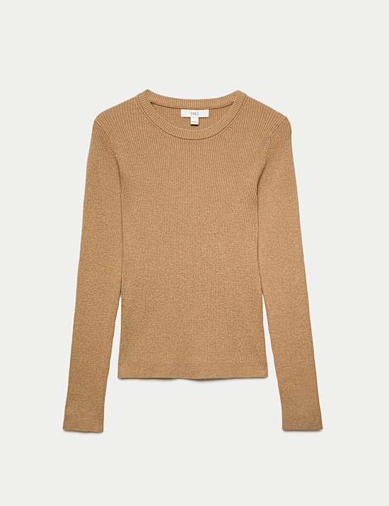 Ribbed Crew Neck Fitted Jumper