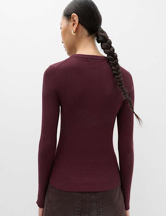 Ribbed Crew Neck Fitted Jumper