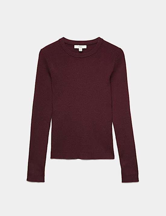 Ribbed Crew Neck Fitted Jumper