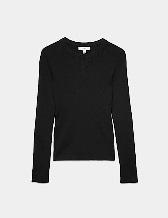 Ribbed Crew Neck Fitted Jumper
