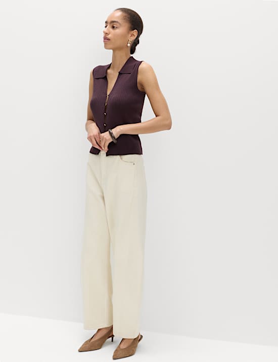 Ribbed Collared Slim Fit Knitted Top