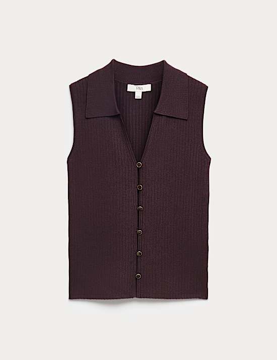 Ribbed Collared Slim Fit Knitted Top