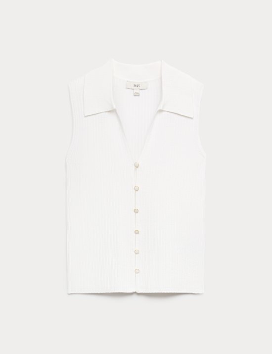 Ribbed Collared Slim Fit Knitted Top