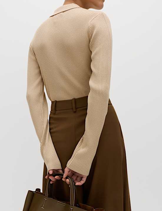 Ribbed Collared Knitted Top