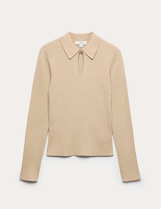 Ribbed Collared Knitted Top