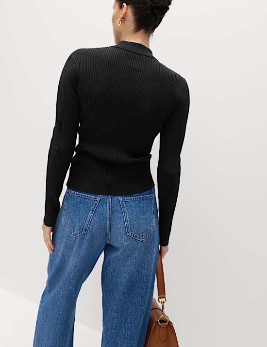 Ribbed Collared Knitted Top