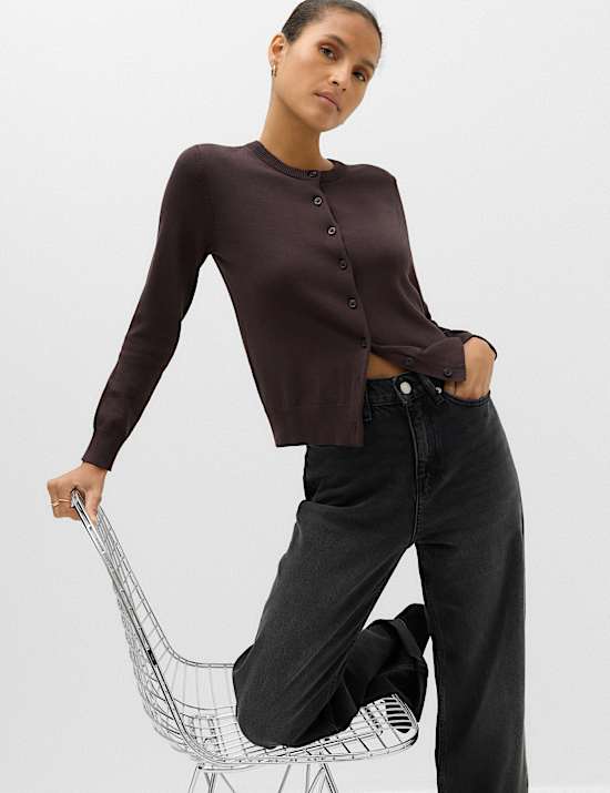 Crew Neck Button Through Cardigan