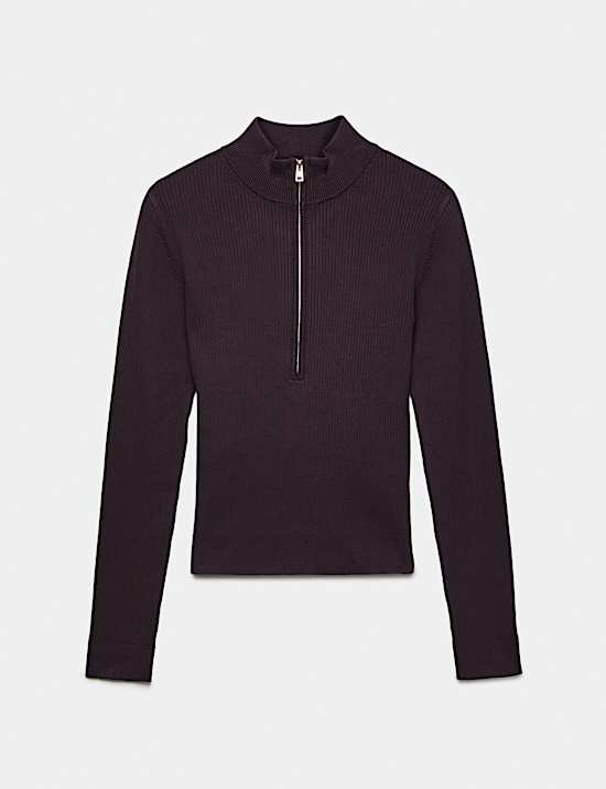 Top ajust&eacute; en maille c&ocirc;tel&eacute;e textur&eacute;e avec fermeture zipp&eacute;e mi-hauteur