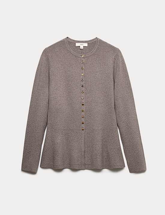 Crew Neck Peplum Slim Fit Cardigan