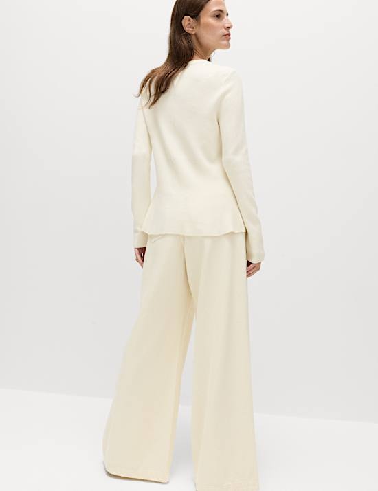 Crew Neck Peplum Slim Fit Cardigan