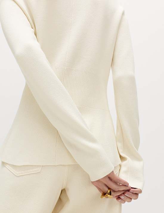 Crew Neck Peplum Slim Fit Cardigan