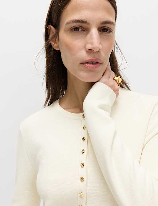 Crew Neck Peplum Slim Fit Cardigan