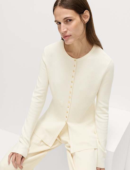 Crew Neck Peplum Slim Fit Cardigan